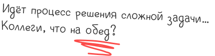 Идёт процесс решения сложной задачи... Коллеги, что на обед?